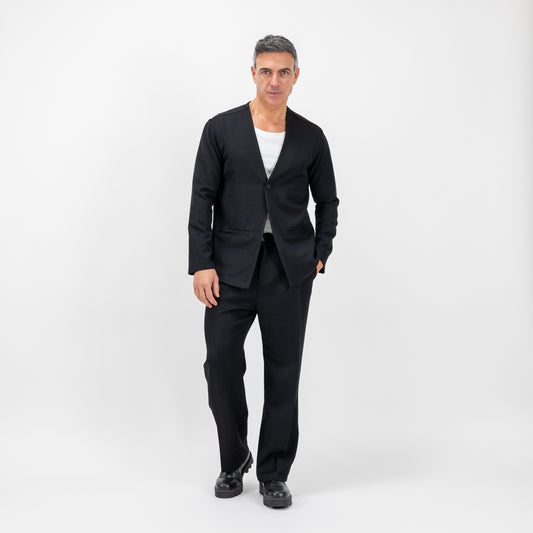 Coordinado con chaqueta de cuello en V de botonadura sencilla - Negro