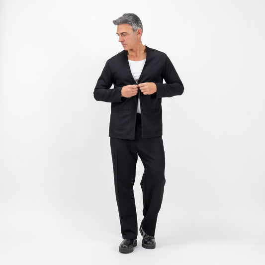 Coordinado con chaqueta de cuello en V de botonadura sencilla - Negro