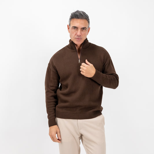 Lupetto con mezza zip in misto lana - Marrone