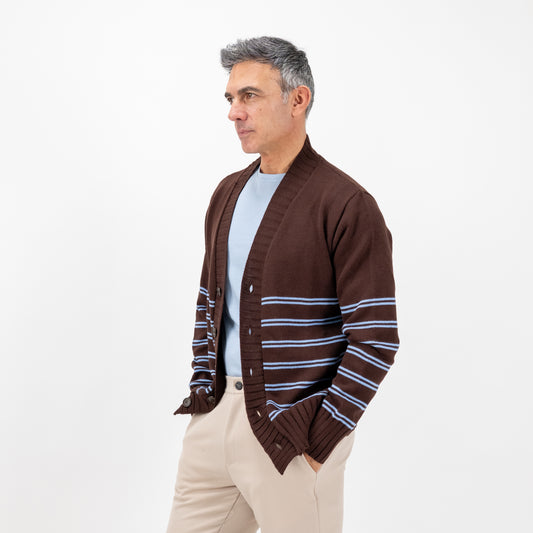 Cardigan a giacca a righe in misto lana - Marrone