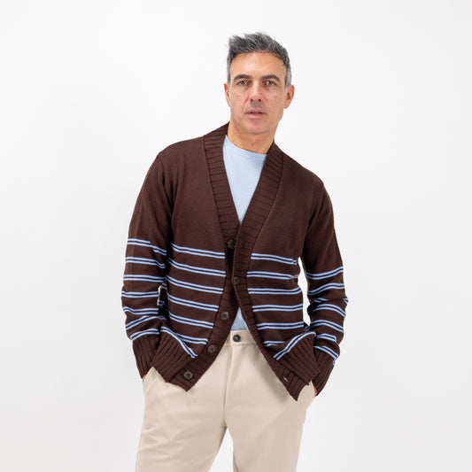 Cardigan a giacca a righe in misto lana - Marrone