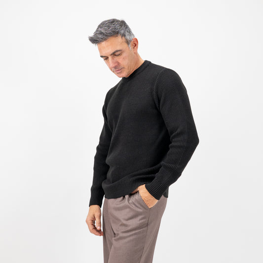 Maglione girocollo in misto lana - Nero