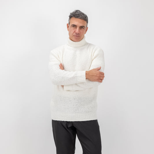 Maglione collo alto bouclè - Panna