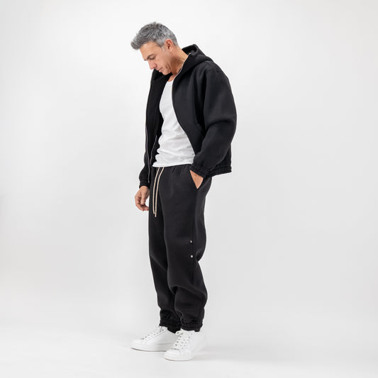 Tuta con felpa zip e pantalaccio comfy - Nero
