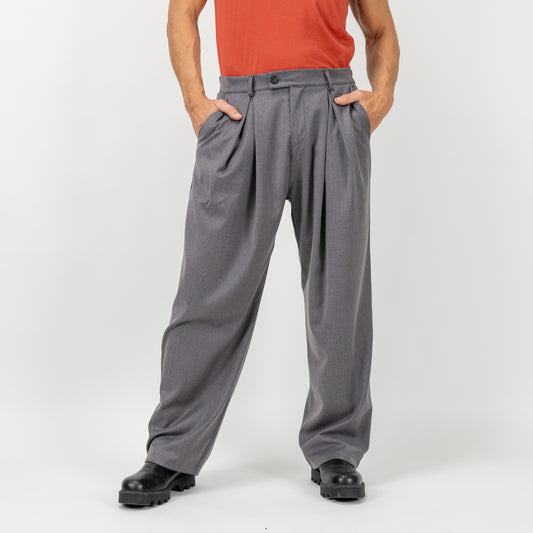 Pantalone palazzo con pinces larga - Grigio
