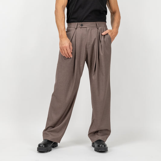 Pantalone palazzo con pinces larga - Tortora