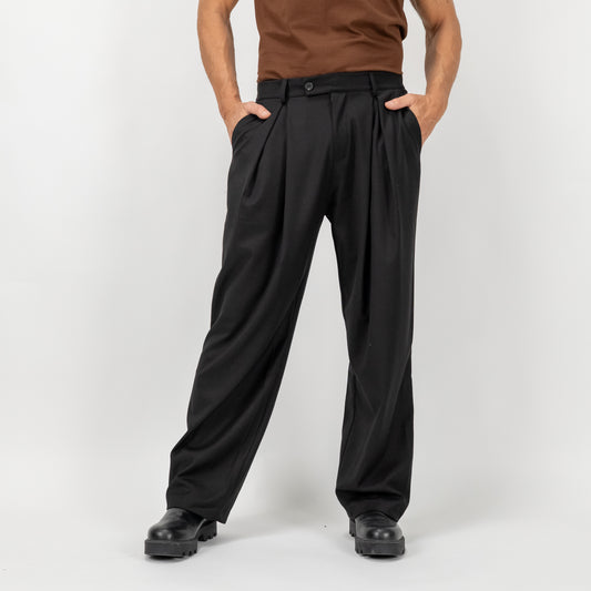 Pantalone palazzo con pinces larga - Nero