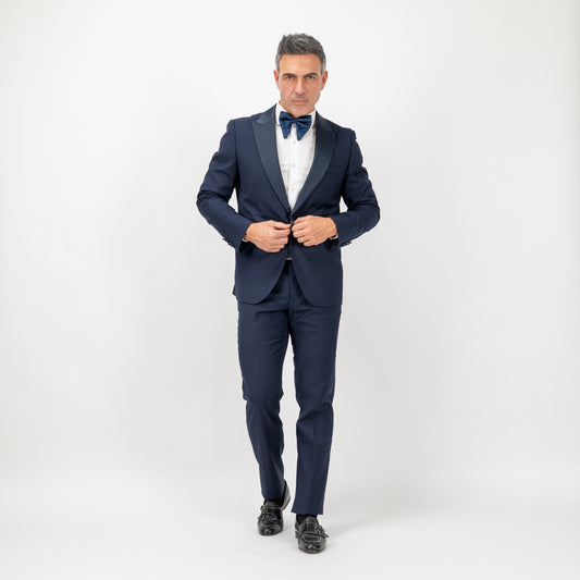 Smoking monopetto con rever a lancia - Blu