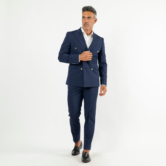 Abito gessato con bottoni argento - Blu Navy (Royal)