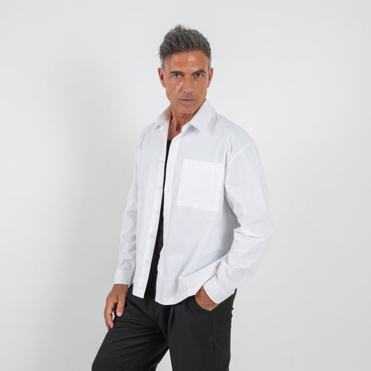 Camicia oversize con taschino - Bianco