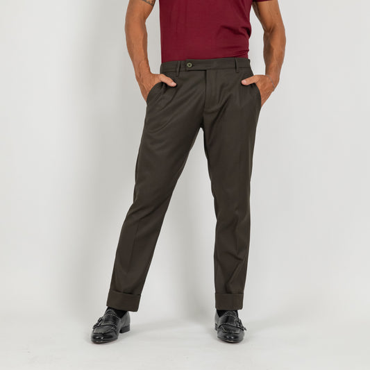 Pantalone classico con risvolto alto - Verde