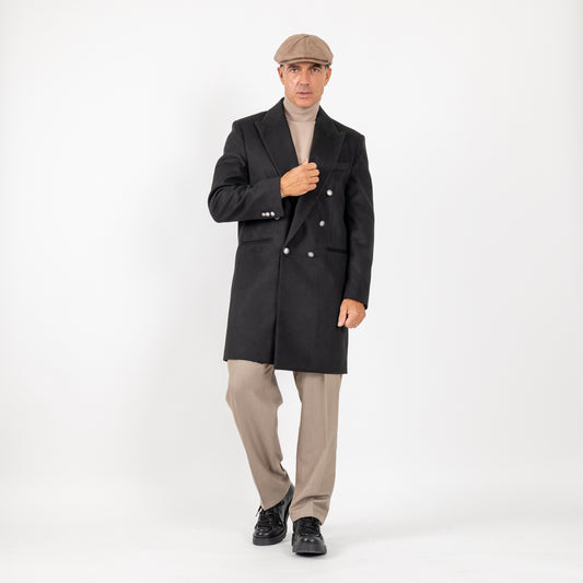 Cappotto lungo doppiopetto bottoni argento - Nero