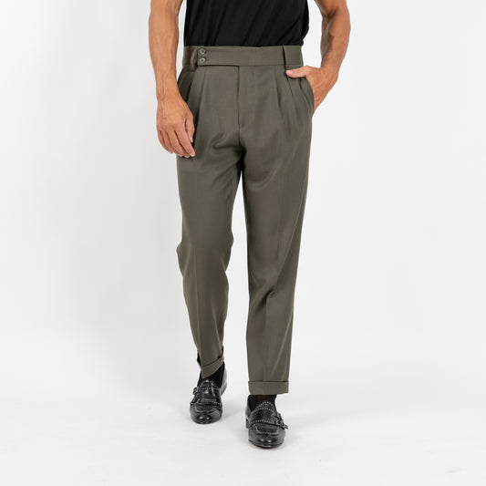 Pantalone Sartoriale con Bustino e Doppia Pinces - Verde Militare