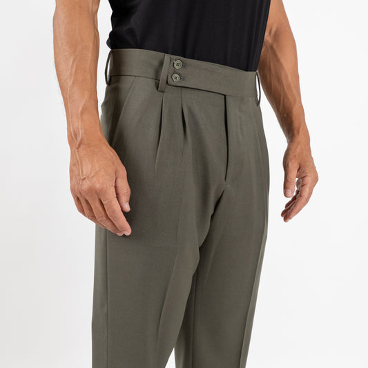 Pantalone Sartoriale con Bustino e Doppia Pinces - Verde Militare