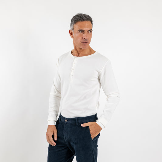 Maglia serafino con bottoni tono su tono - Bianco