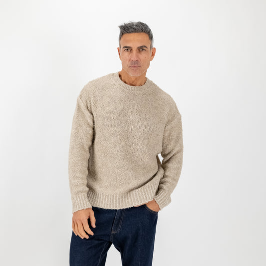 Maglia girocollo bouclè - Beige