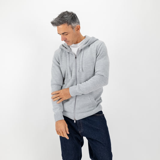 Felpa con cappuccio in misto lana - Grigio