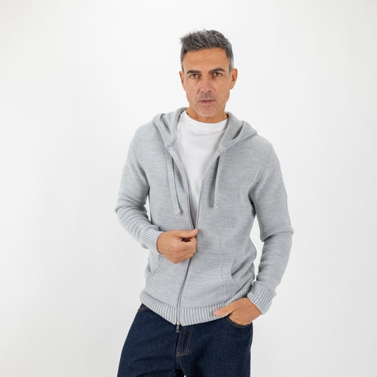 Felpa con cappuccio in misto lana - Grigio