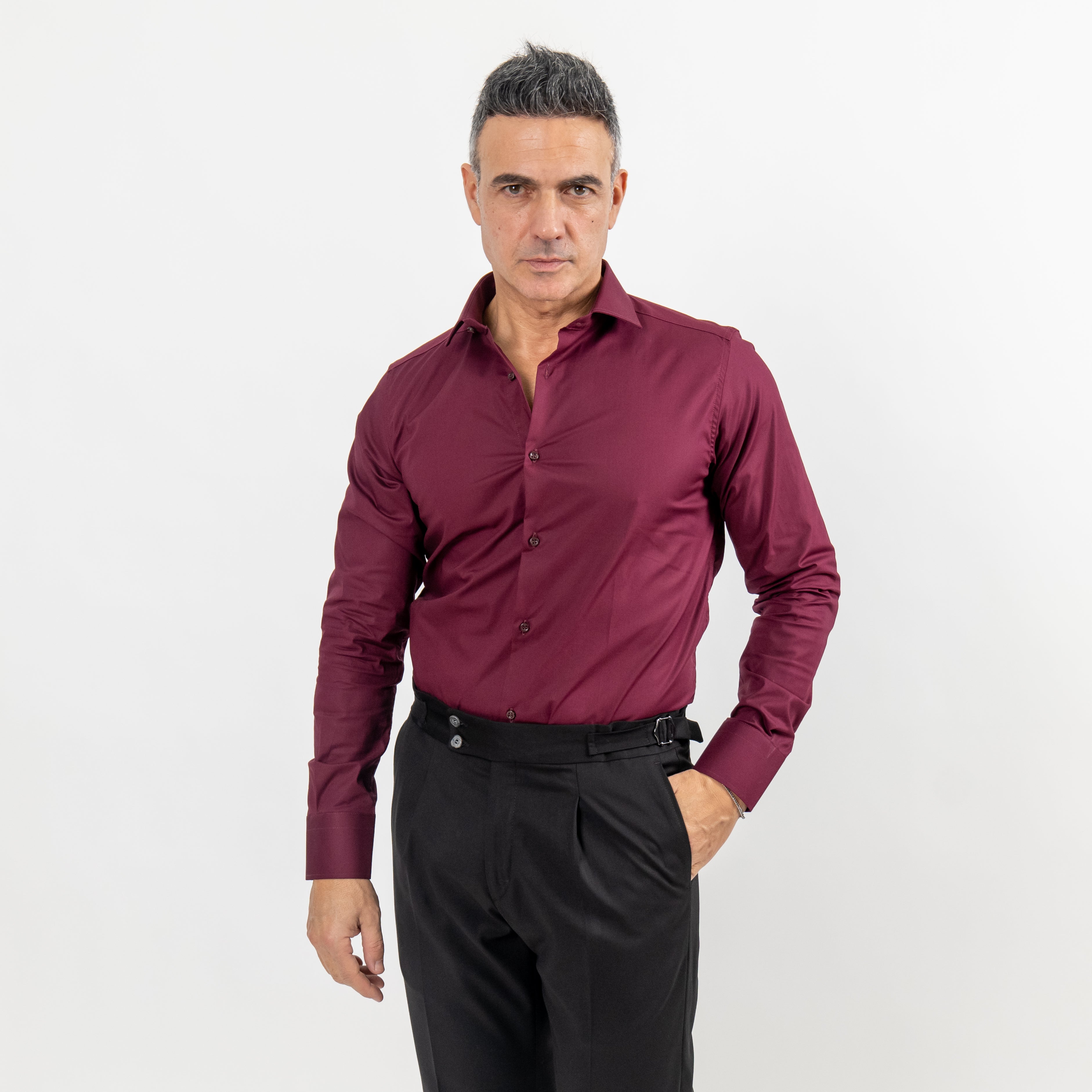 bordeaux dress shirt Cruz Shirt in Bordeaux Silk Satin 36 / Bordeaux