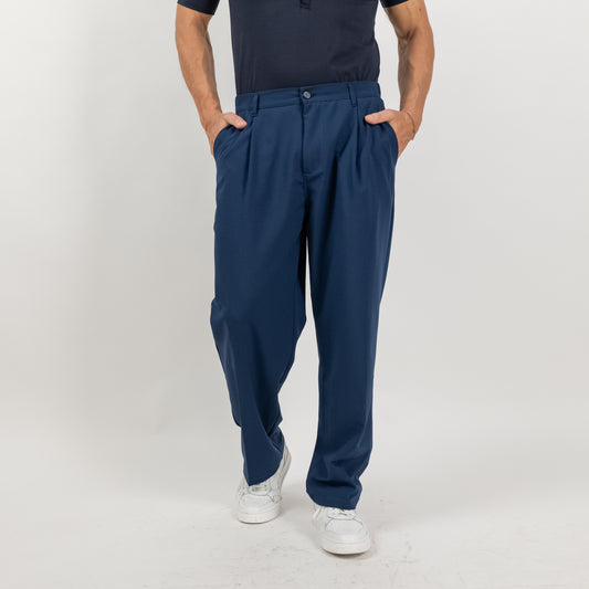 Pantalone palazzo con molla sul retro fondo largo - Blu