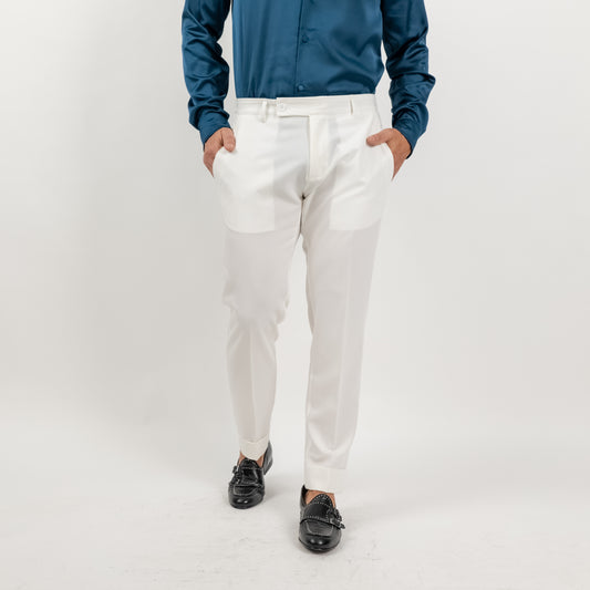 Pantalone classico con risvolto alto - Bianco