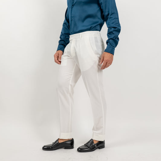 Pantalone classico con risvolto alto - Bianco
