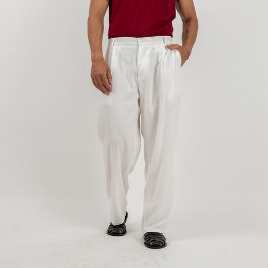 Pantalone palazzo in lino - Bianco