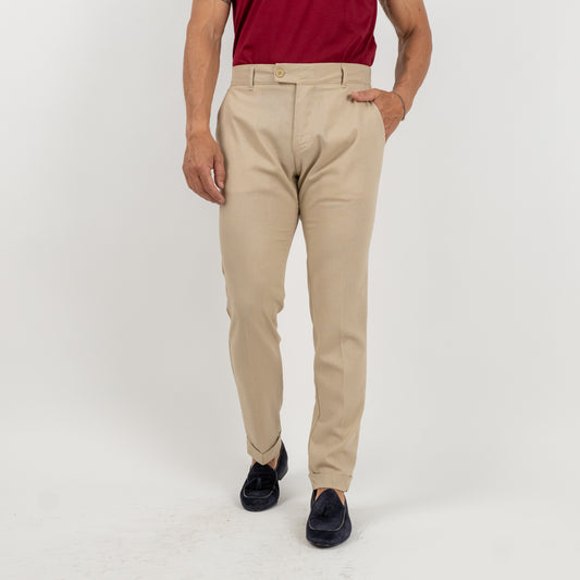Pantalone con risvolto alto in lino - Beige