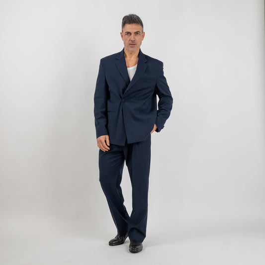 Abito sartoriale over con bottone in tessuto - Blu Notte