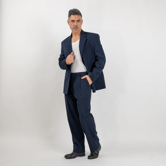 Abito sartoriale over con bottone in tessuto - Blu Notte