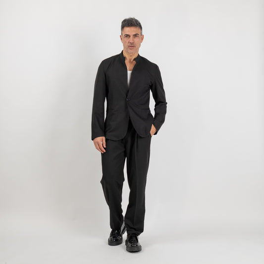 Coordinato con giacca coreana e pantalone palazzo - Nero