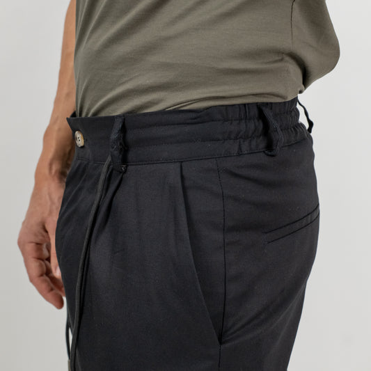 Pantalone gabardina con elastico sul retro - Nero