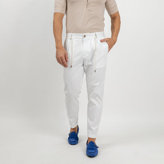 Pantalone gabardina con elastico sul retro - Bianco