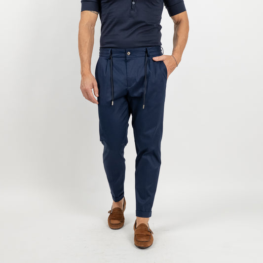 Pantalone gabardina con elastico sul retro - Blu