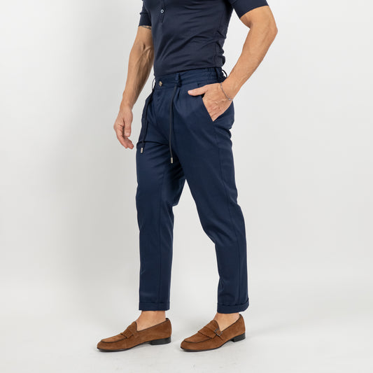 Pantalone gabardina con elastico sul retro - Blu