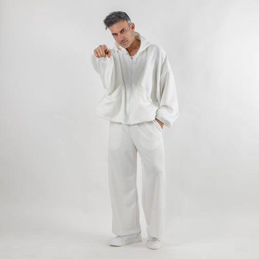 Coordinato con felpa e pantalone palazzo - Bianco