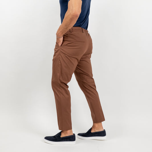 Pantalone slim fit con vita elasticizzata - Tabacco