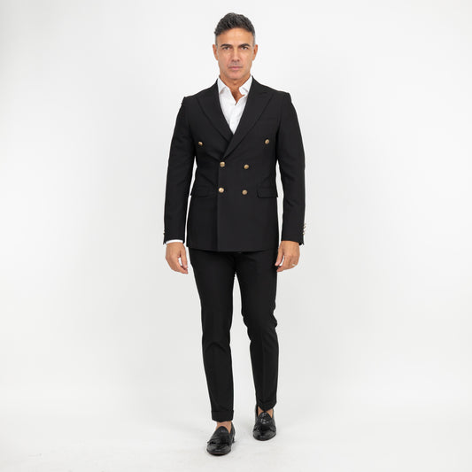 Abito doppio petto bottoni oro - Nero