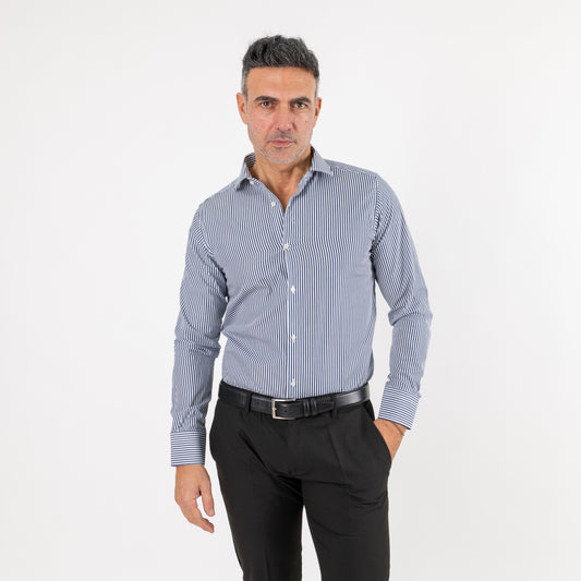 Camicia slim fit a righe strette - Blu