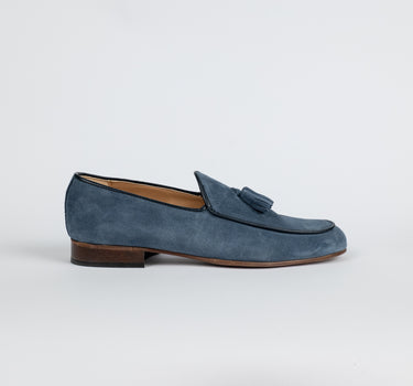 Mocassino in camoscio con Nappine - Blu Jeans
