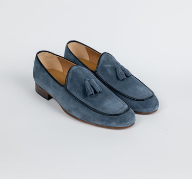Mocassino in camoscio con Nappine - Blu Jeans