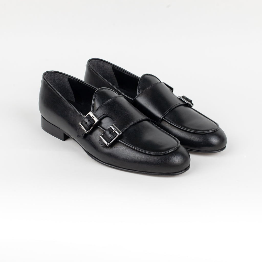 Mocassino Doppia Fibbia in Pelle - Nero