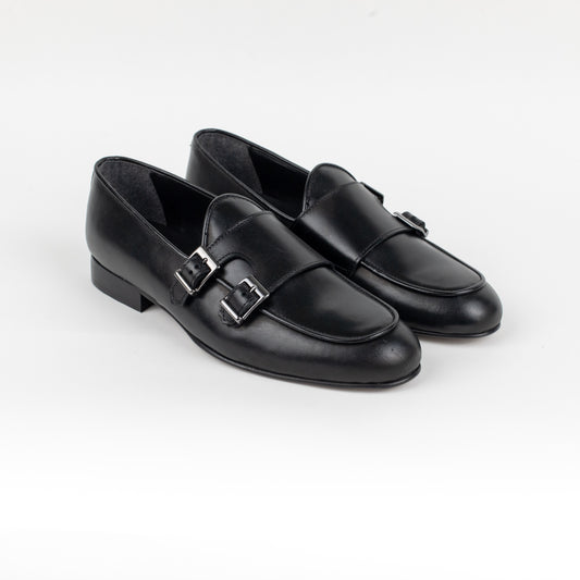 Mocassino Doppia Fibbia in Pelle - Nero