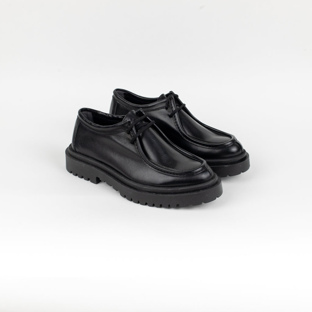 Semi-gloss lace-up engineer college loafer - Black