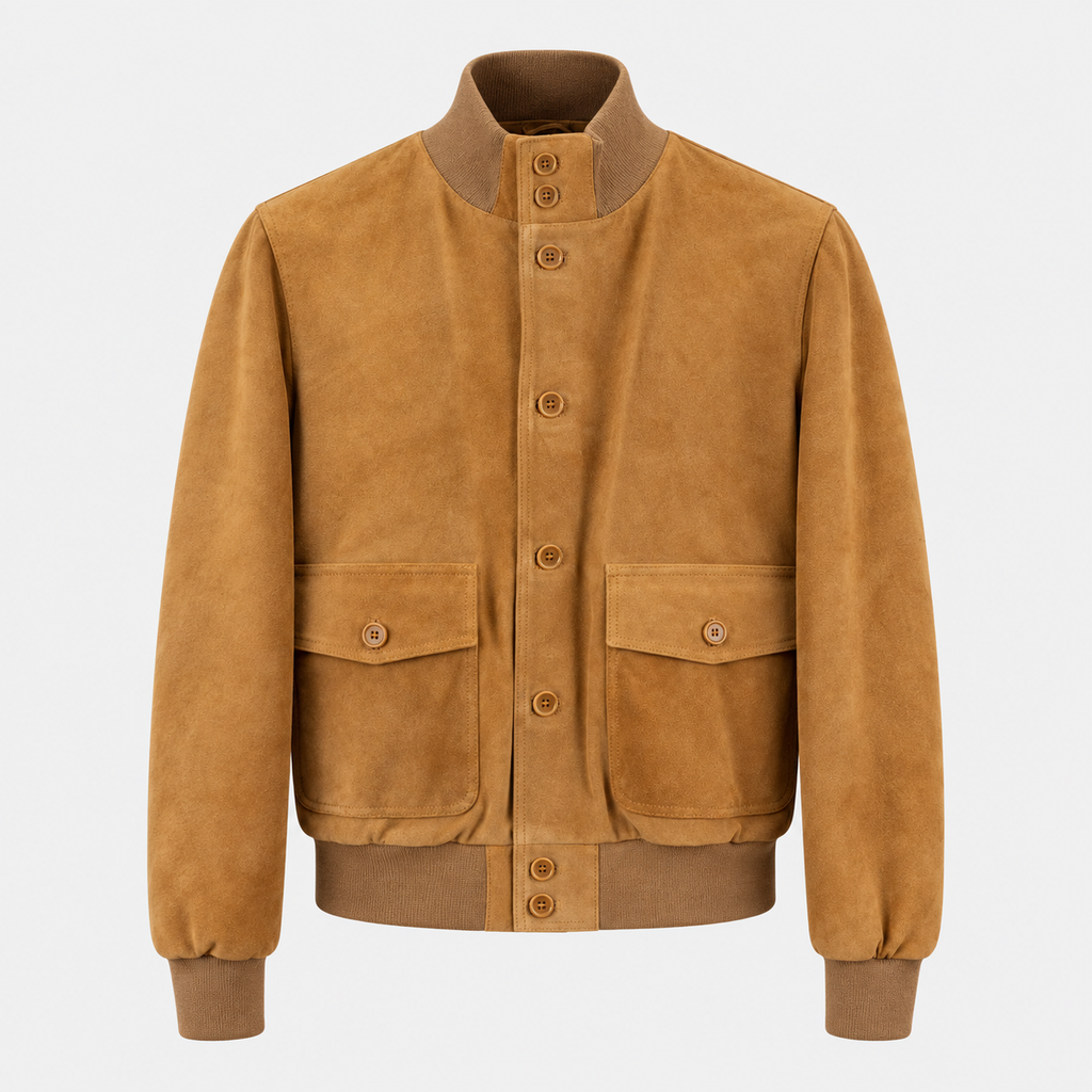 Bomber con bottoni in Vera Pelle Crosta