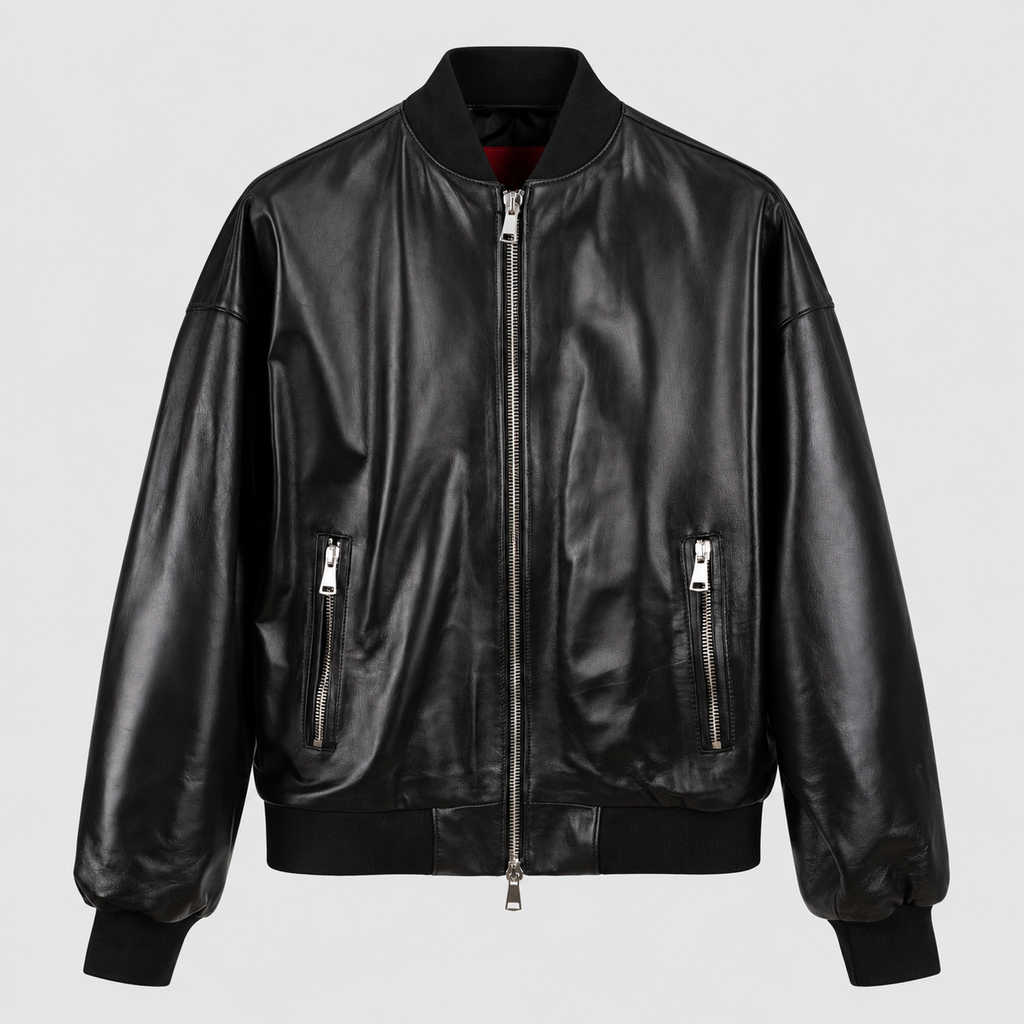 College oversize in Vera Pelle - Nero