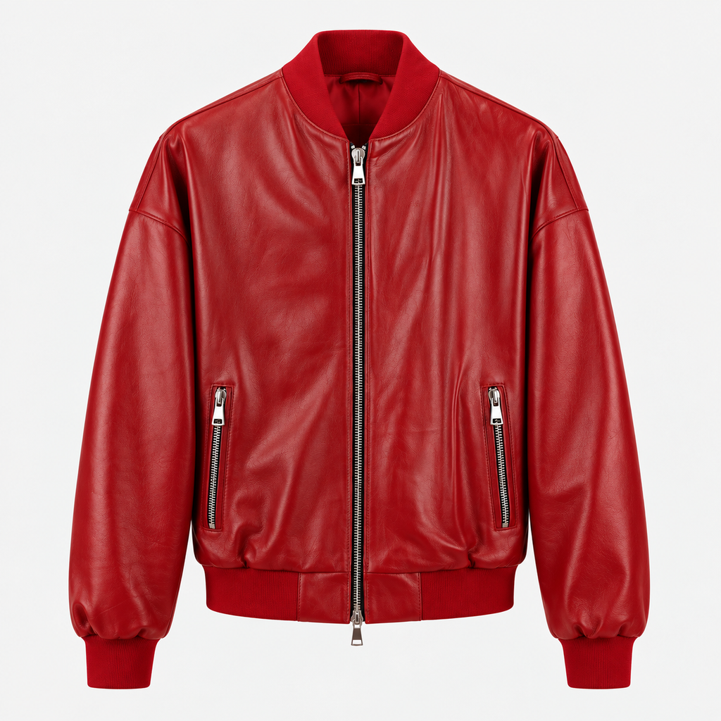 College oversize in Vera Pelle - Rosso
