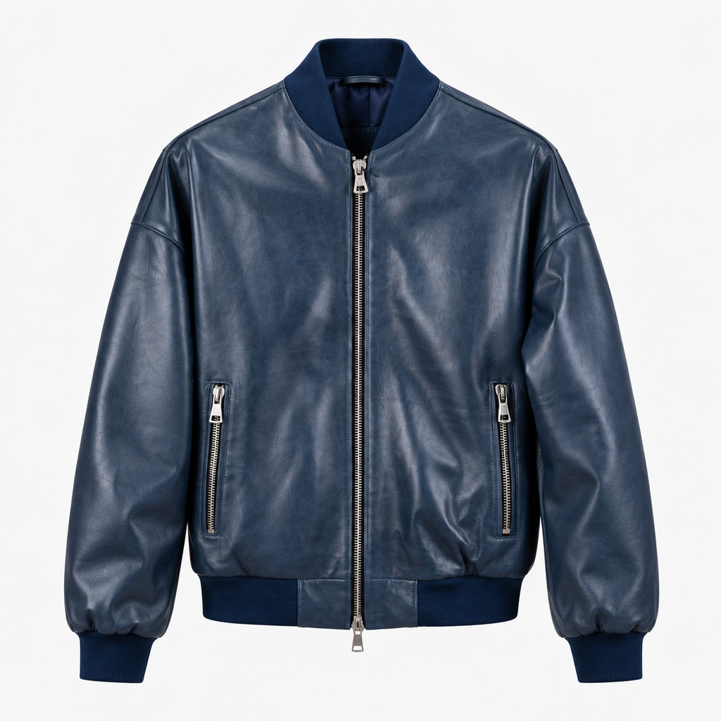 College oversize in Vera Pelle - Blu washed