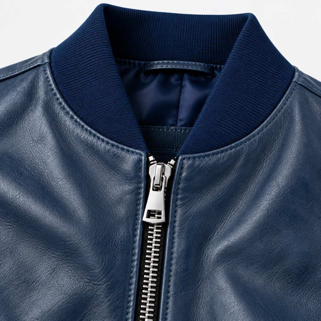 College oversize in Vera Pelle - Blu washed