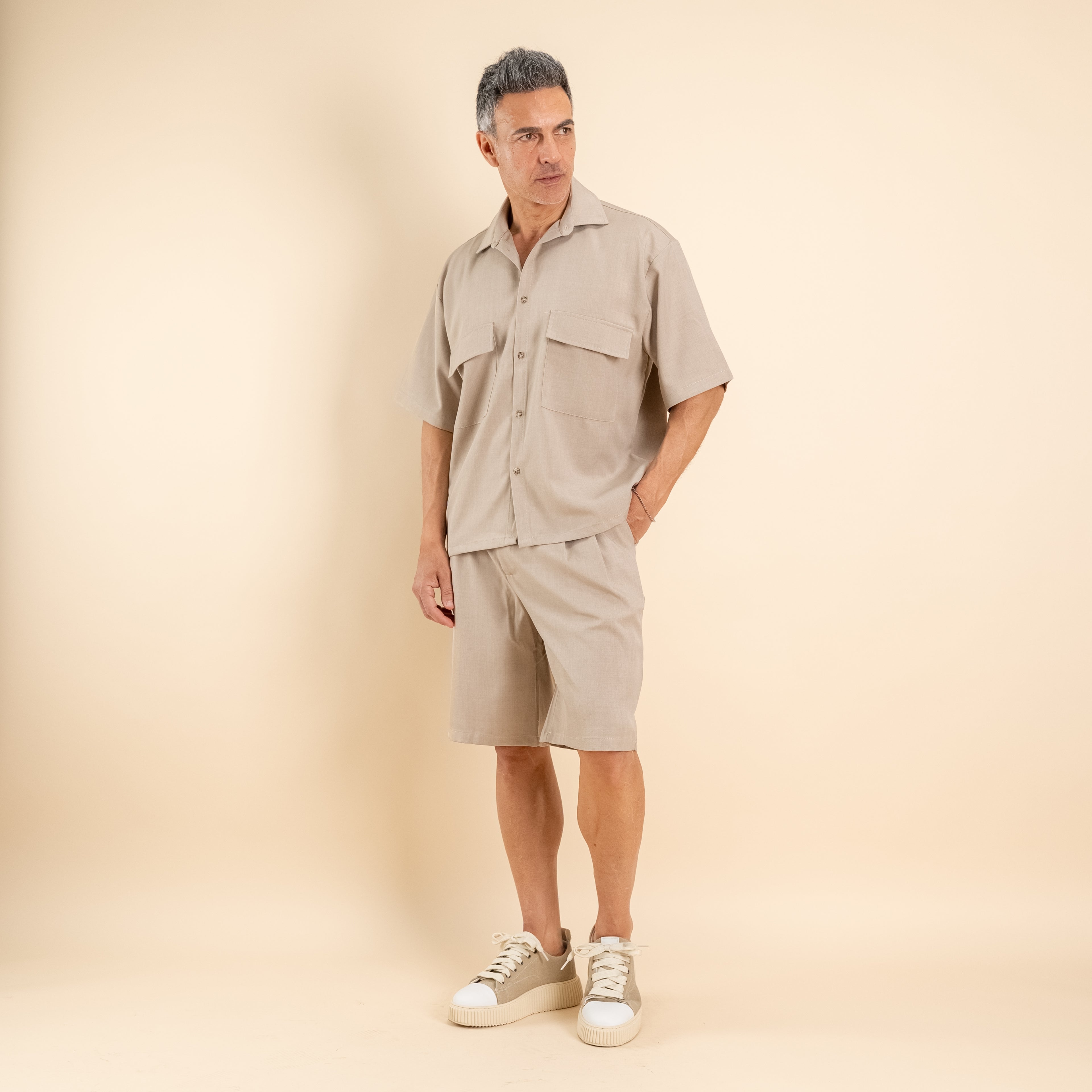 Coordinato con bermuda con lacci - Fango